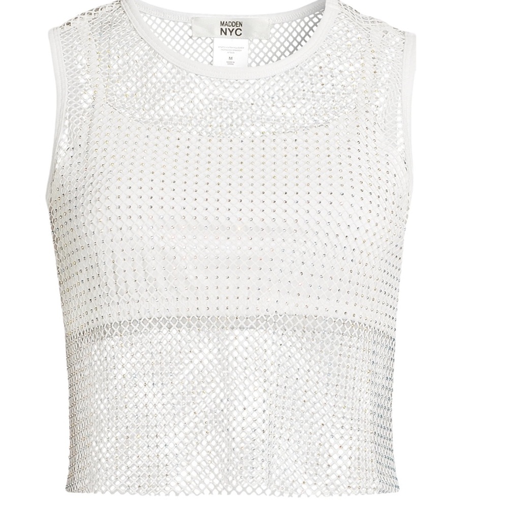 Madden NYC Juniors Plus Rhinestone Mesh Tank Top NWT - Picture 2 of 10